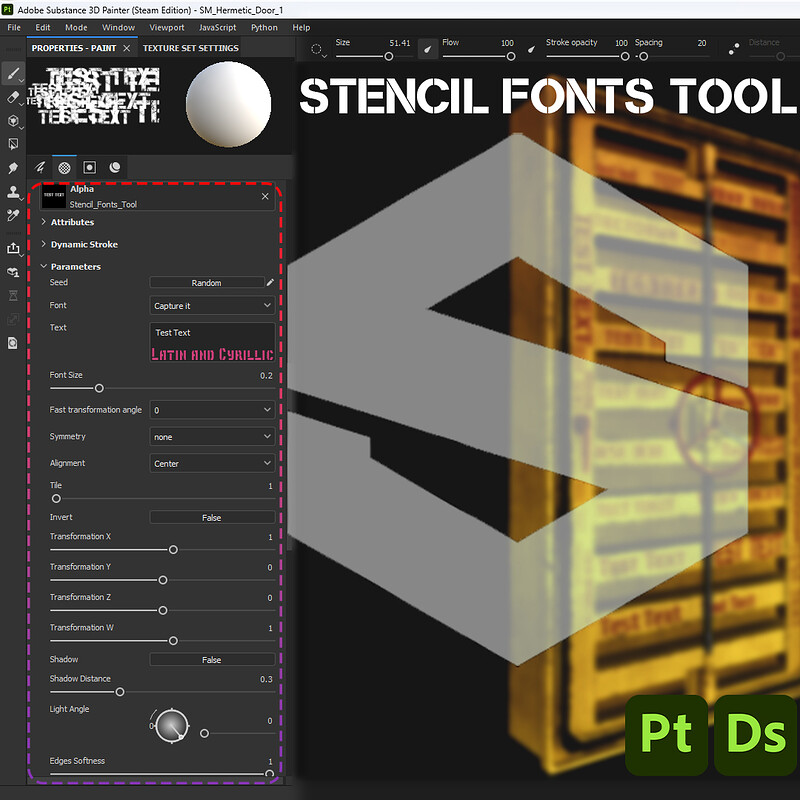 Stencil Fonts Tool free for Substance Painter
