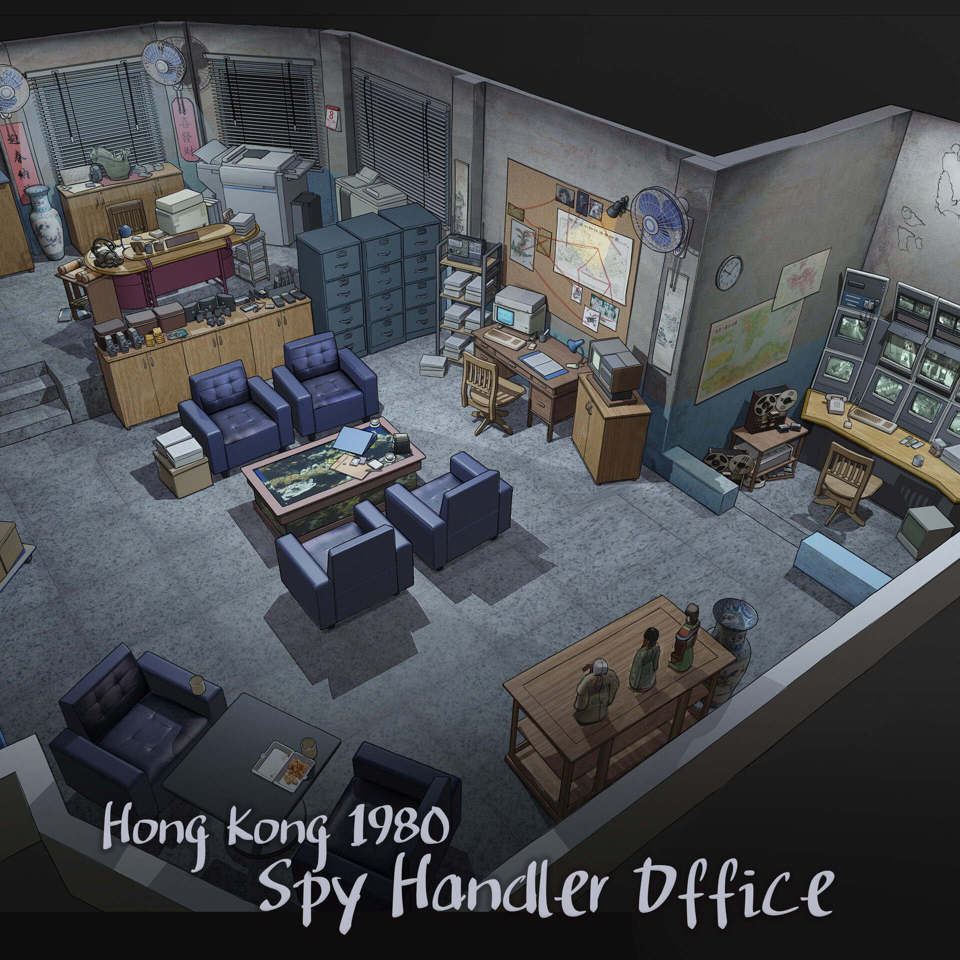 ArtStation - 1980 Hong Kong Spy Handler Office