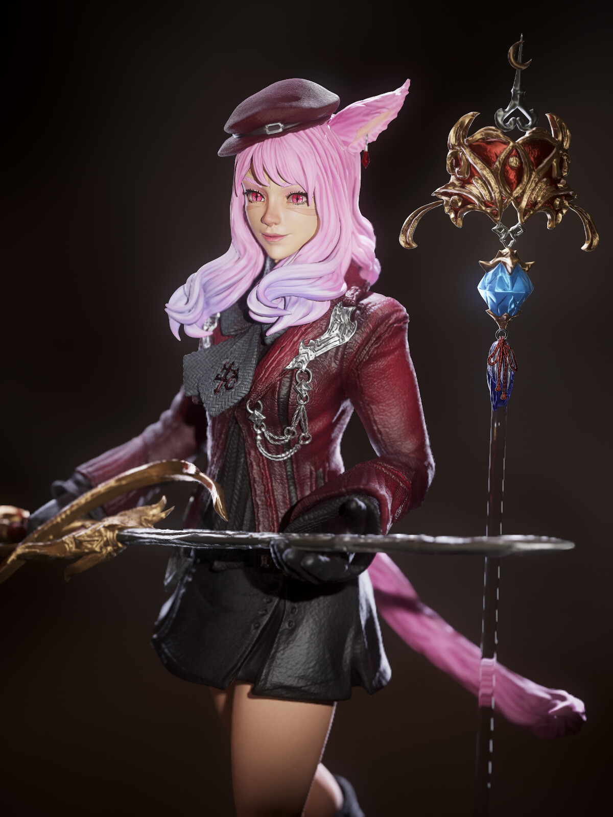 Red Mage Statue Design - Miqo'te
