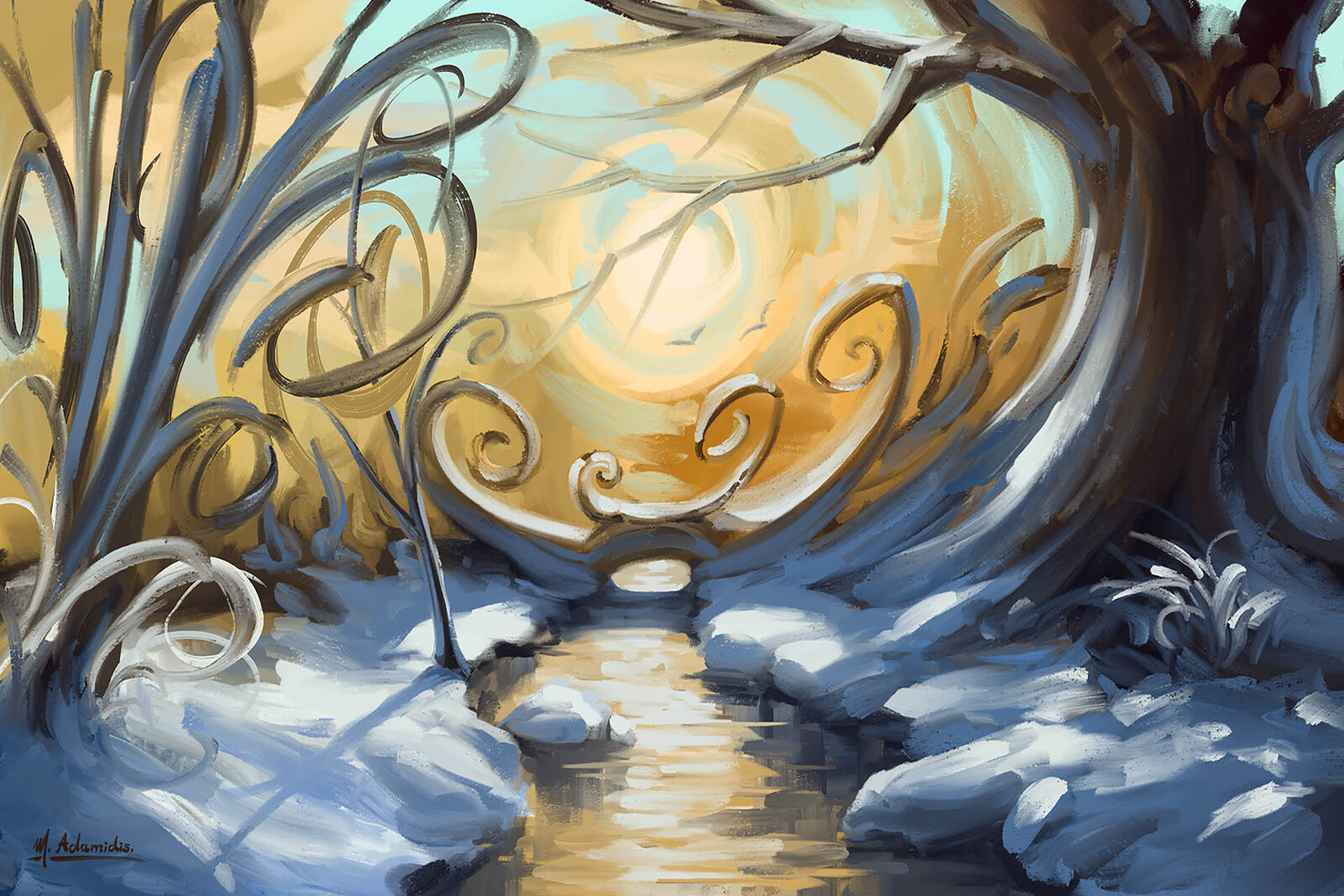 Golden Winter - Digital Winter Landscape Painting