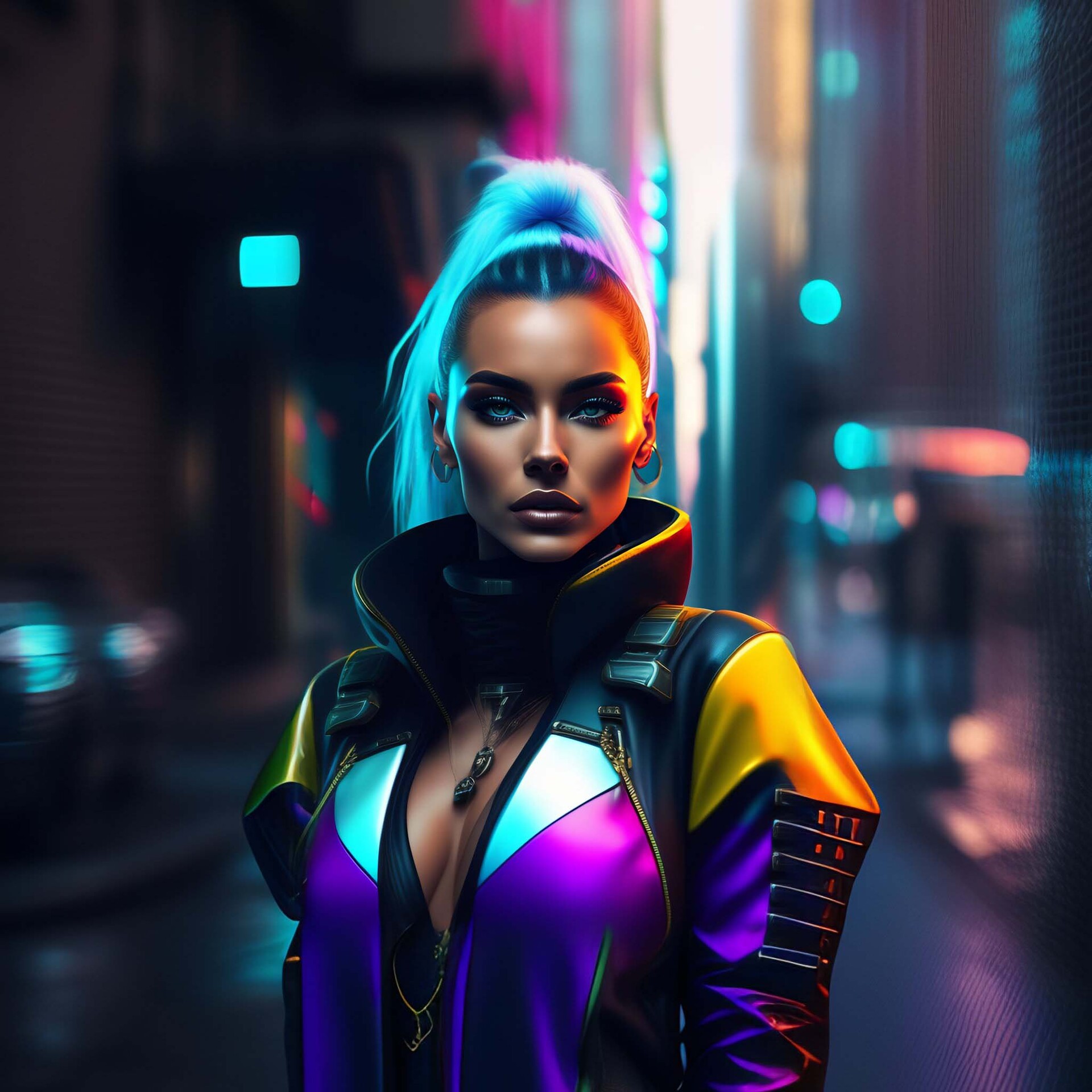 Cyberpunk Girl In Neon World Illustration. Fantastic Future