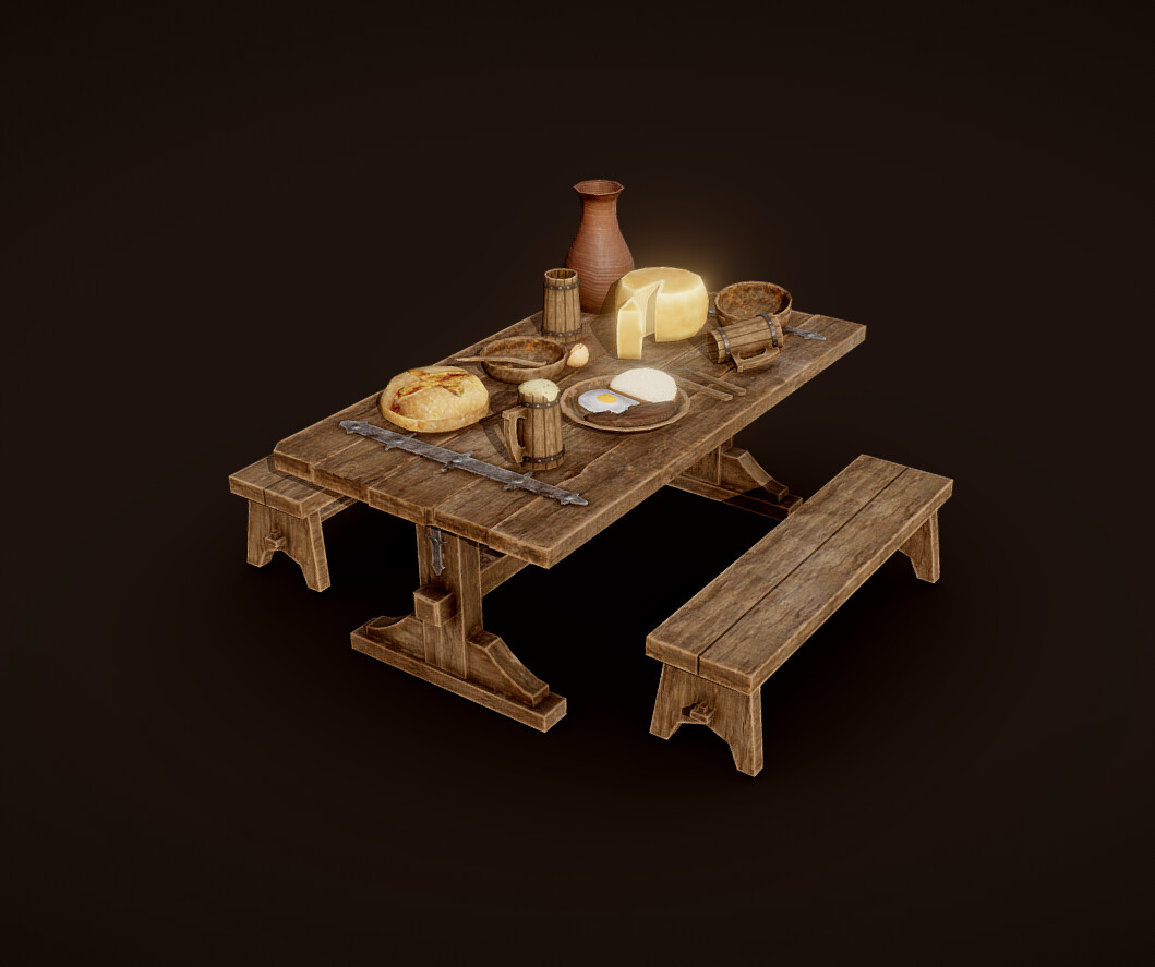 ArtStation - medieval tavern table - free