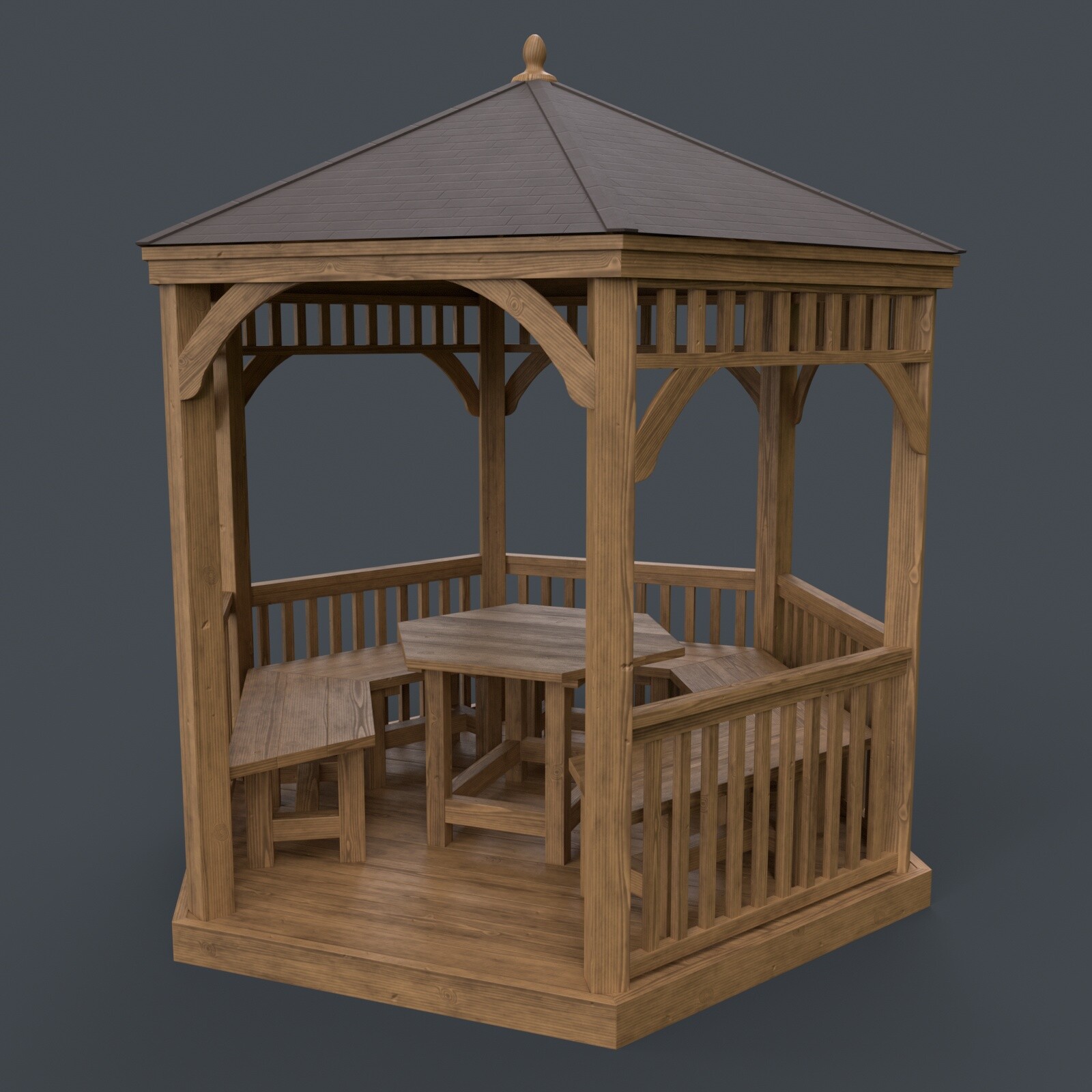 ArtStation - PBR Wooden Pergola Gazebo D3