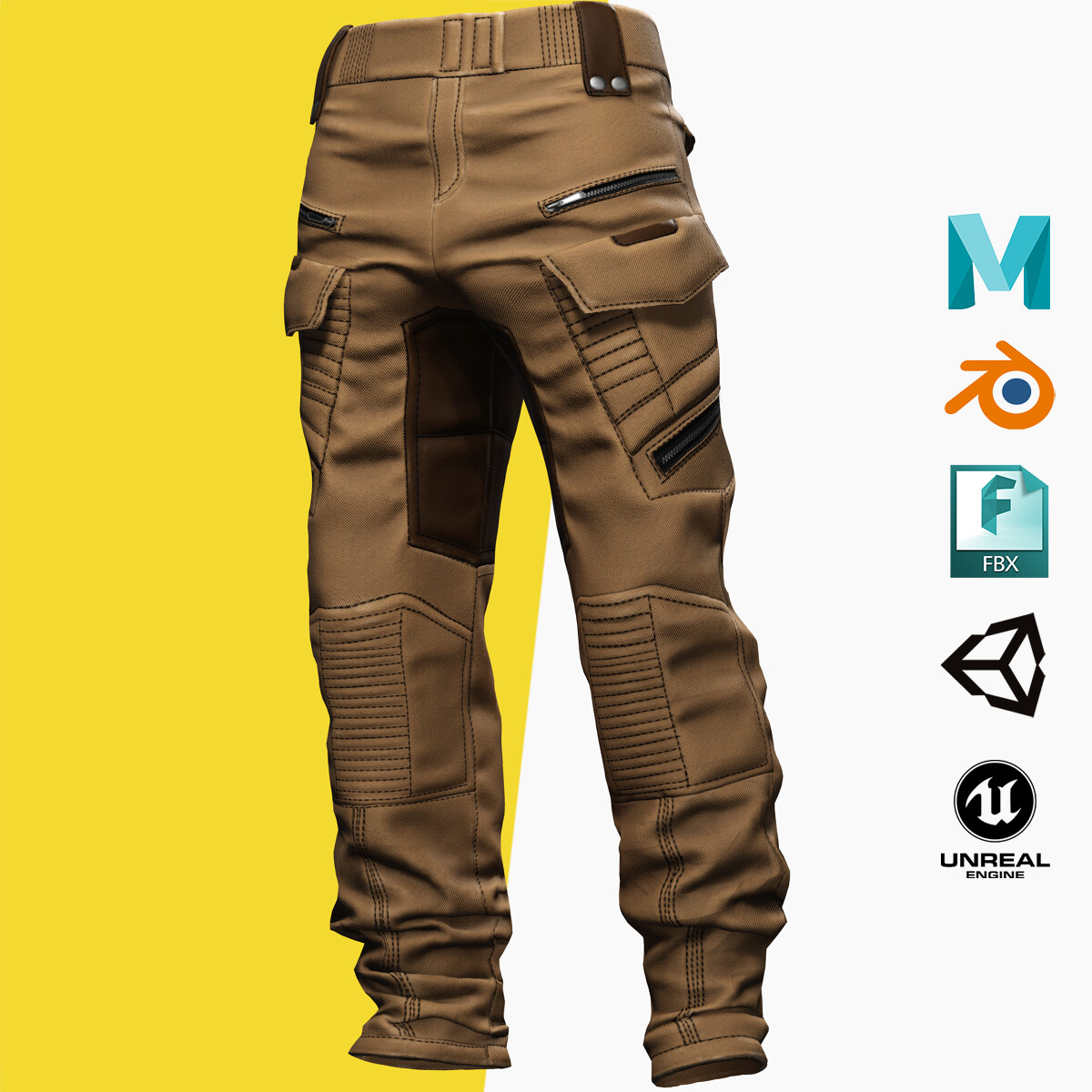 ArtStation - Realistic Pants 1 for Men Rigged Low-poly 3D model