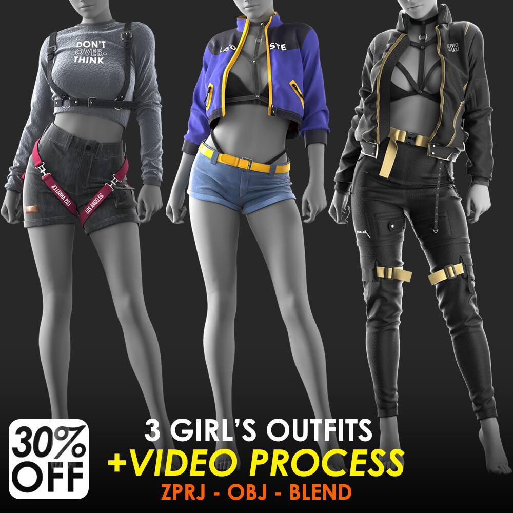 ArtStation - 3 Girl's Outfits VOL 8 - Marvelous / CLO