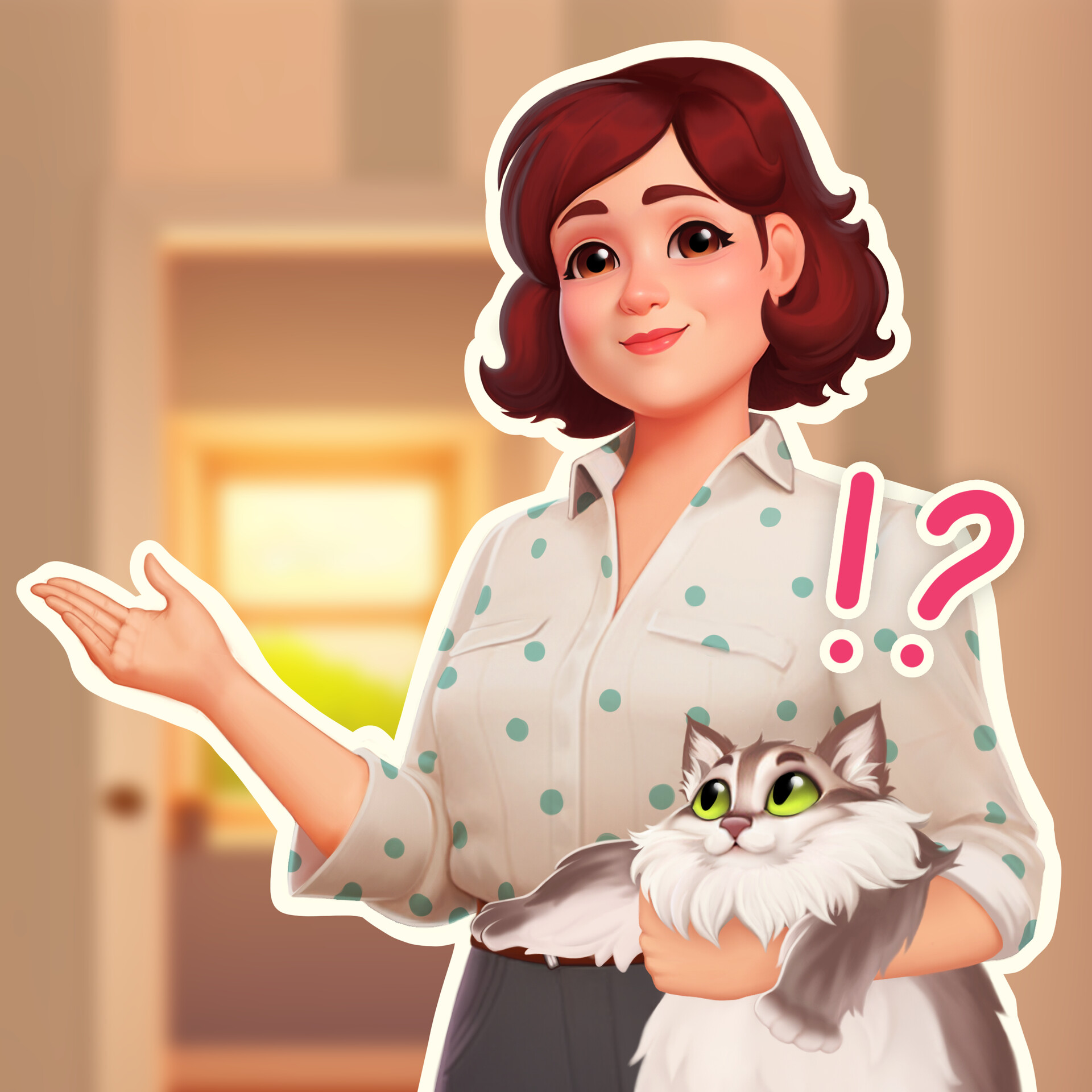 Artstation illustration with woman and cat
