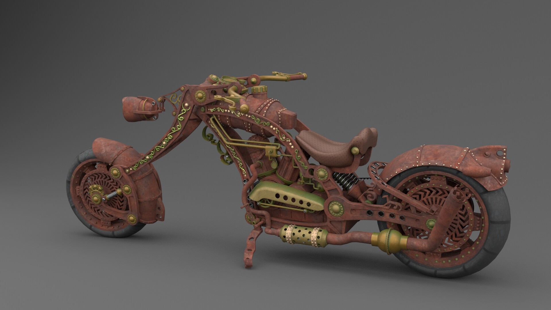 ArtStation - Steampunk chopper bike modeling