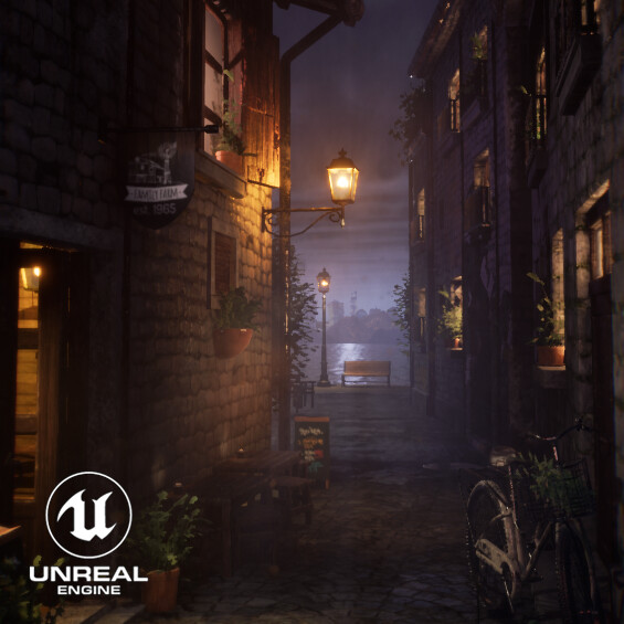 Artstation - Italian Quayside Street At Night