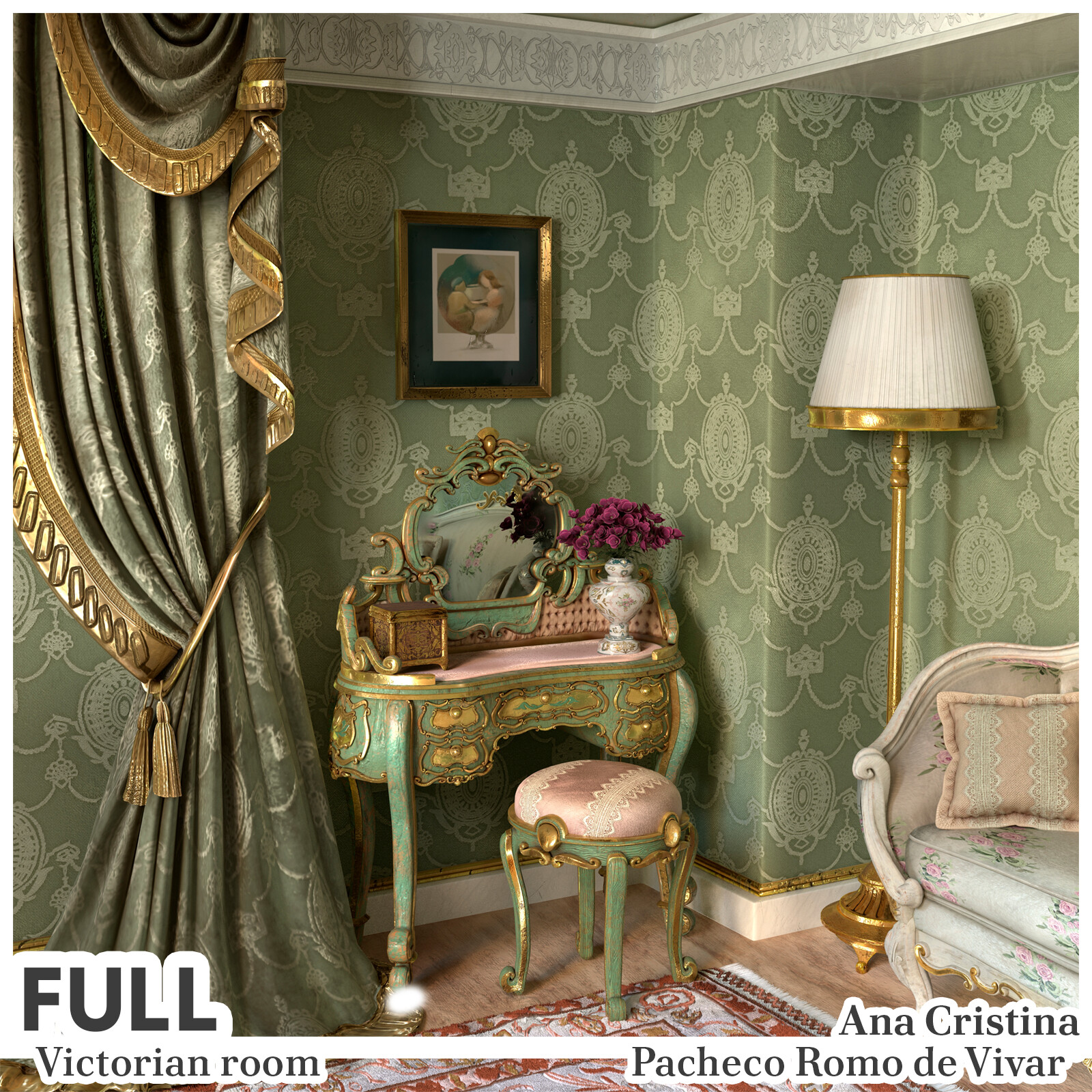 ArtStation - Green victorian room