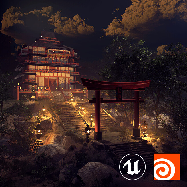 ArtStation - Lighting/ambiance on procedural Japanese temple