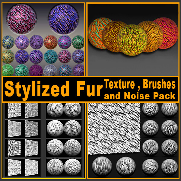 ArtStation - 30 Stylized Fur Texture , Brushes and Noise Pack