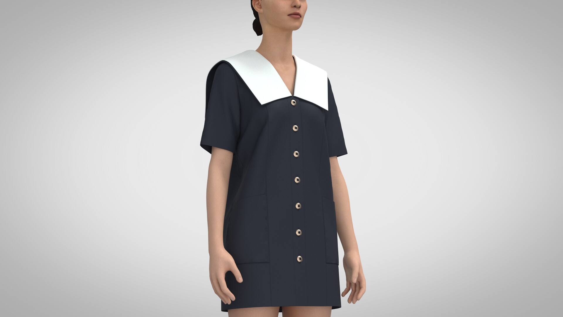 ArtStation Sailor Collar Jacket Dress, Marvelous Designer, Clo