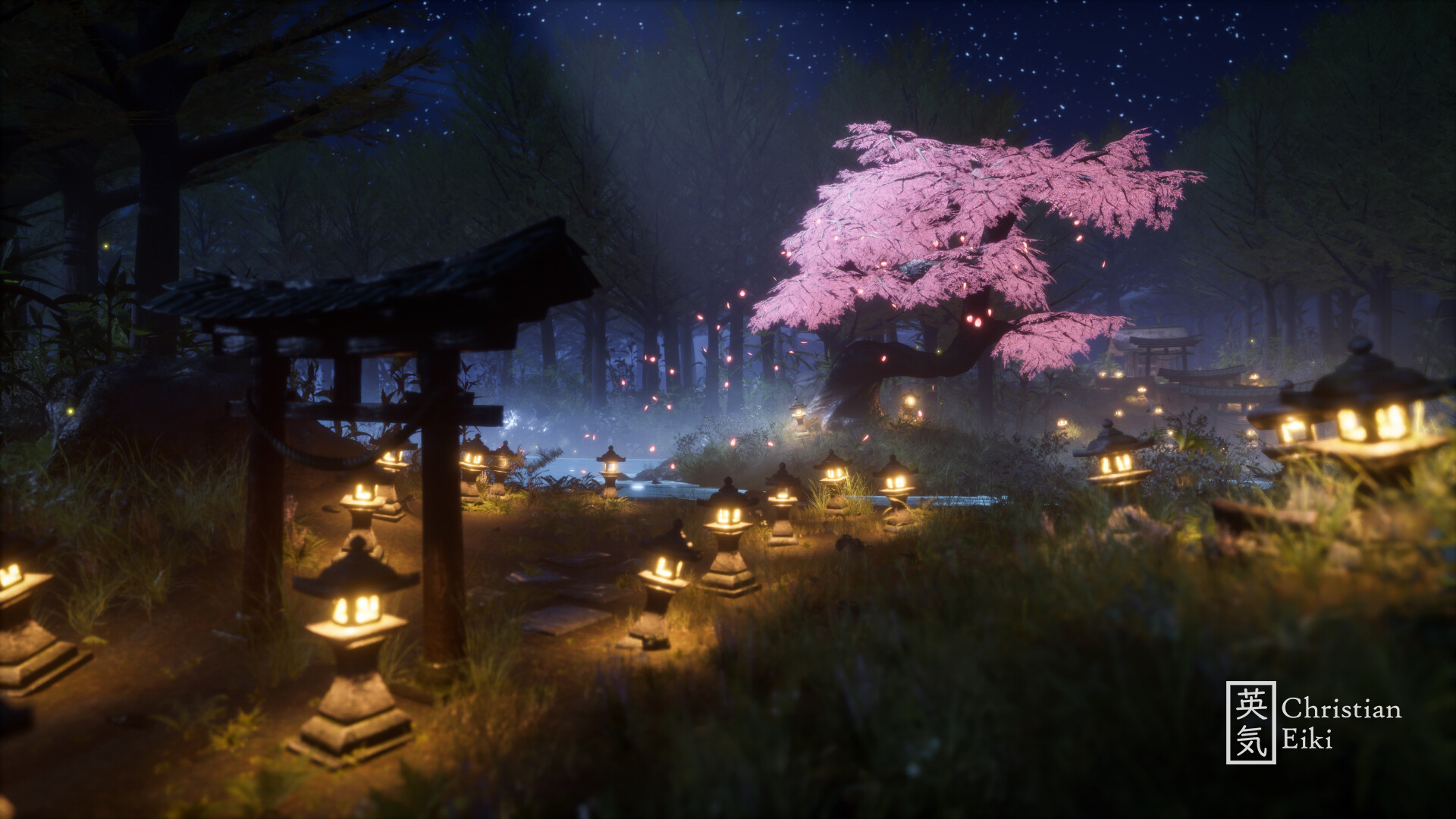 ArtStation - Japanese night forest