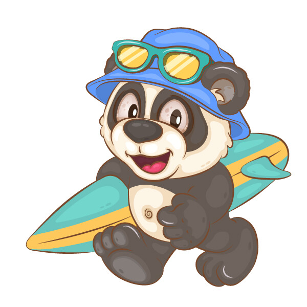 Artstation - Cartoon Panda Surfer.