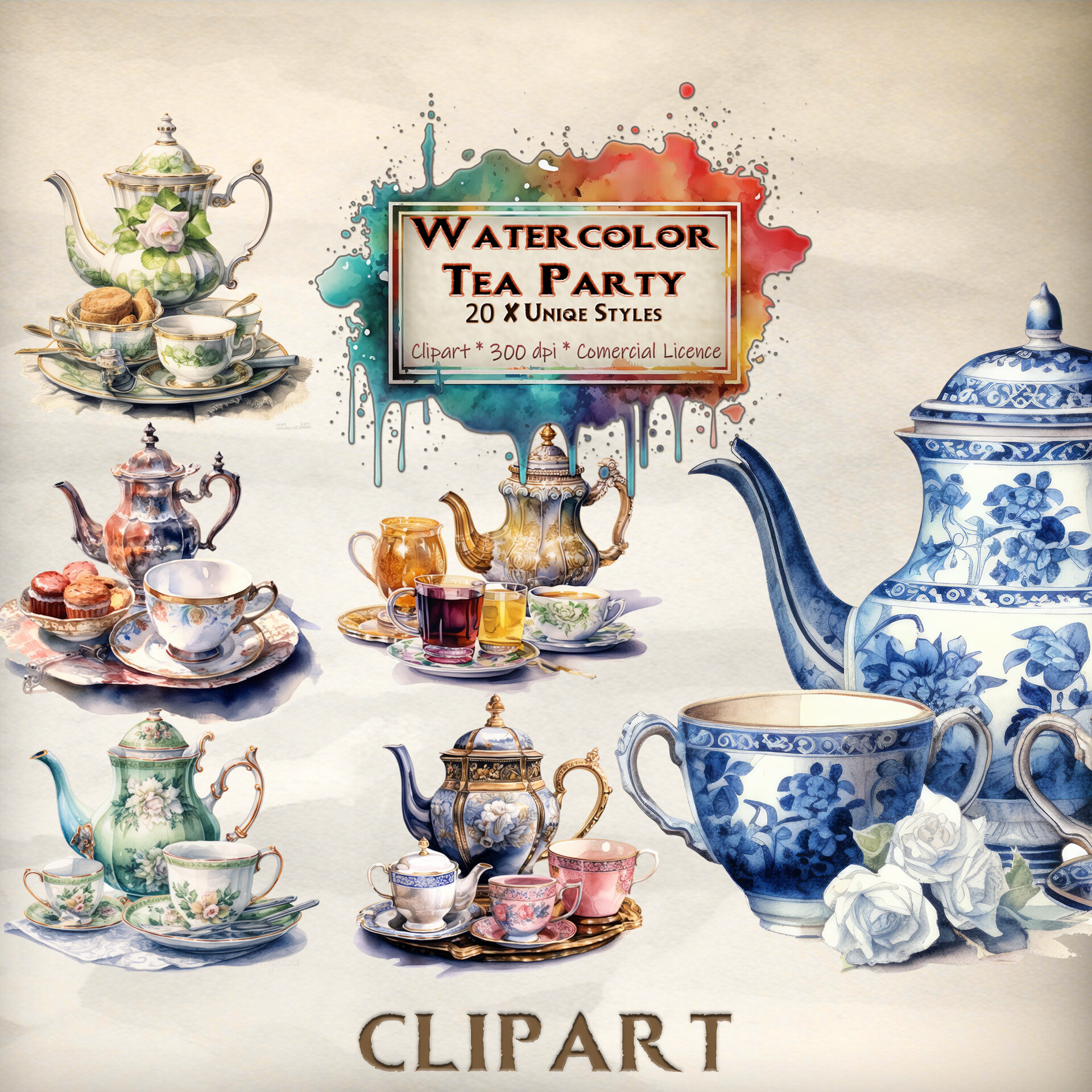 ArtStation - Tea Party Clipart Watercolor