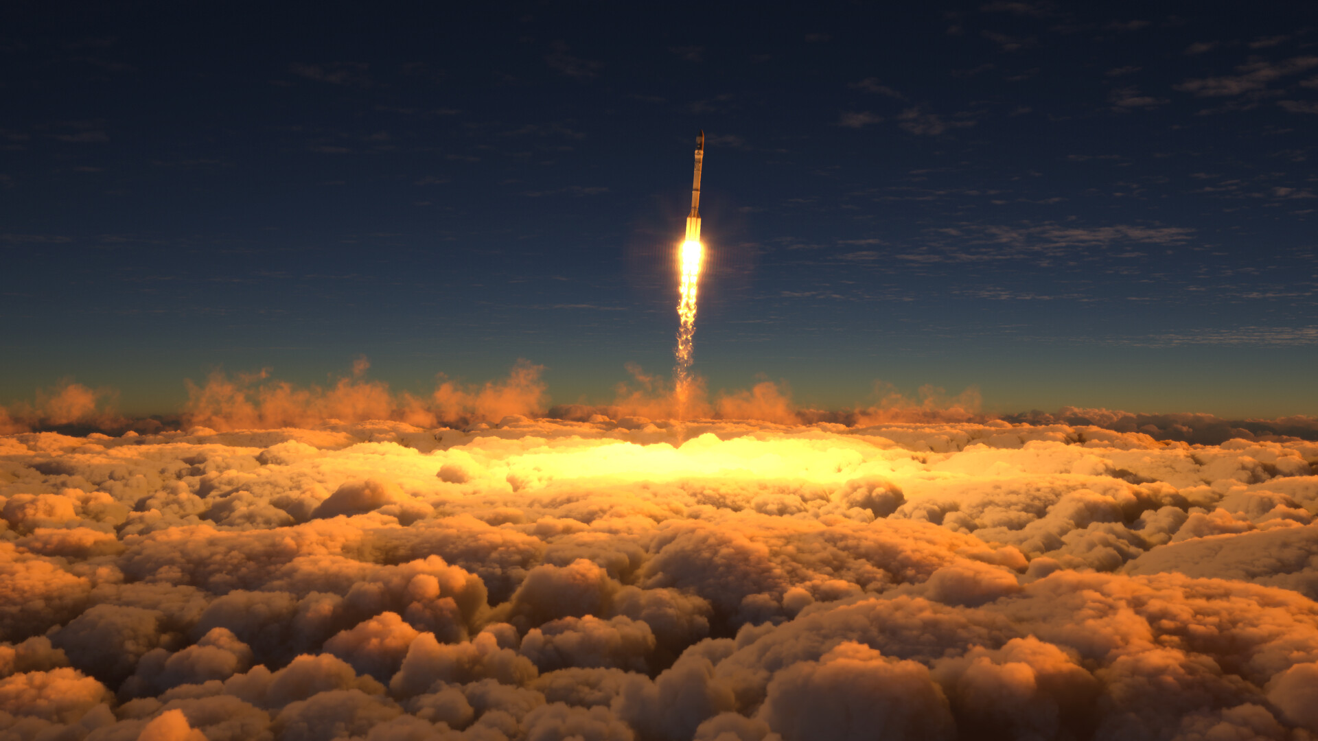 ArtStation - Rocket flies through the clouds