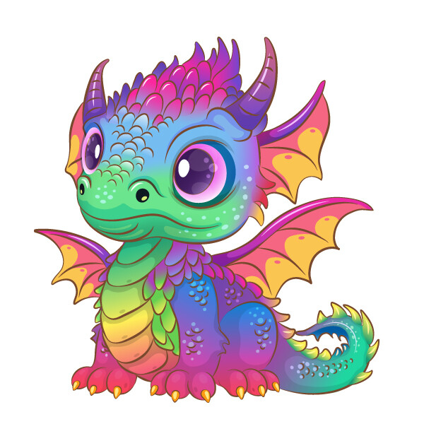 ArtStation - Multicolored dragon. Fantasy clipart.