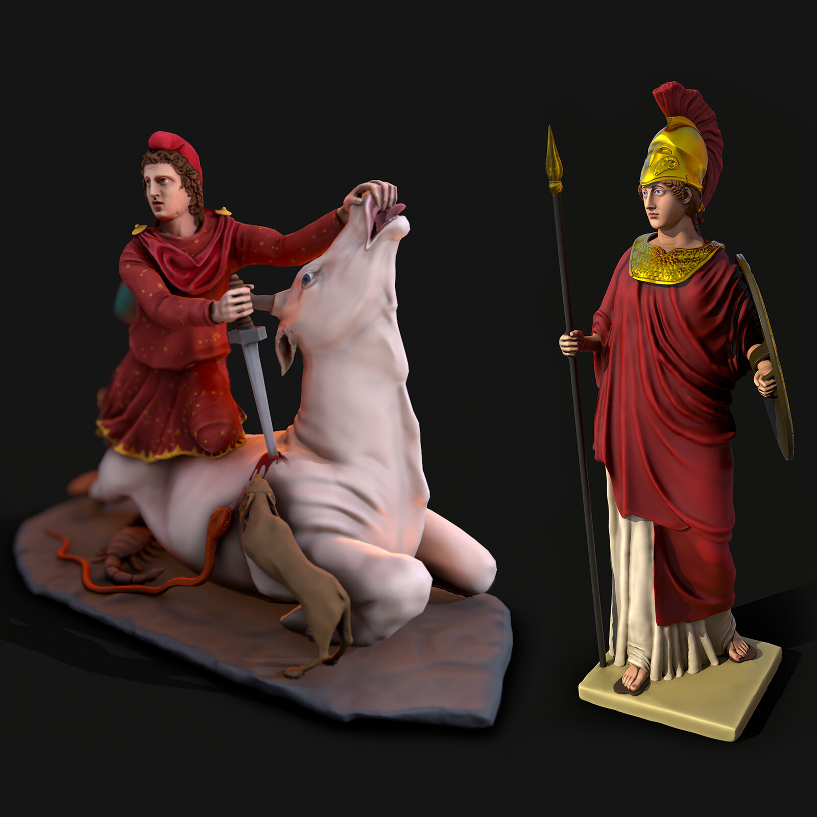 Mithraeum Statues - Mithras Statue and Minerva