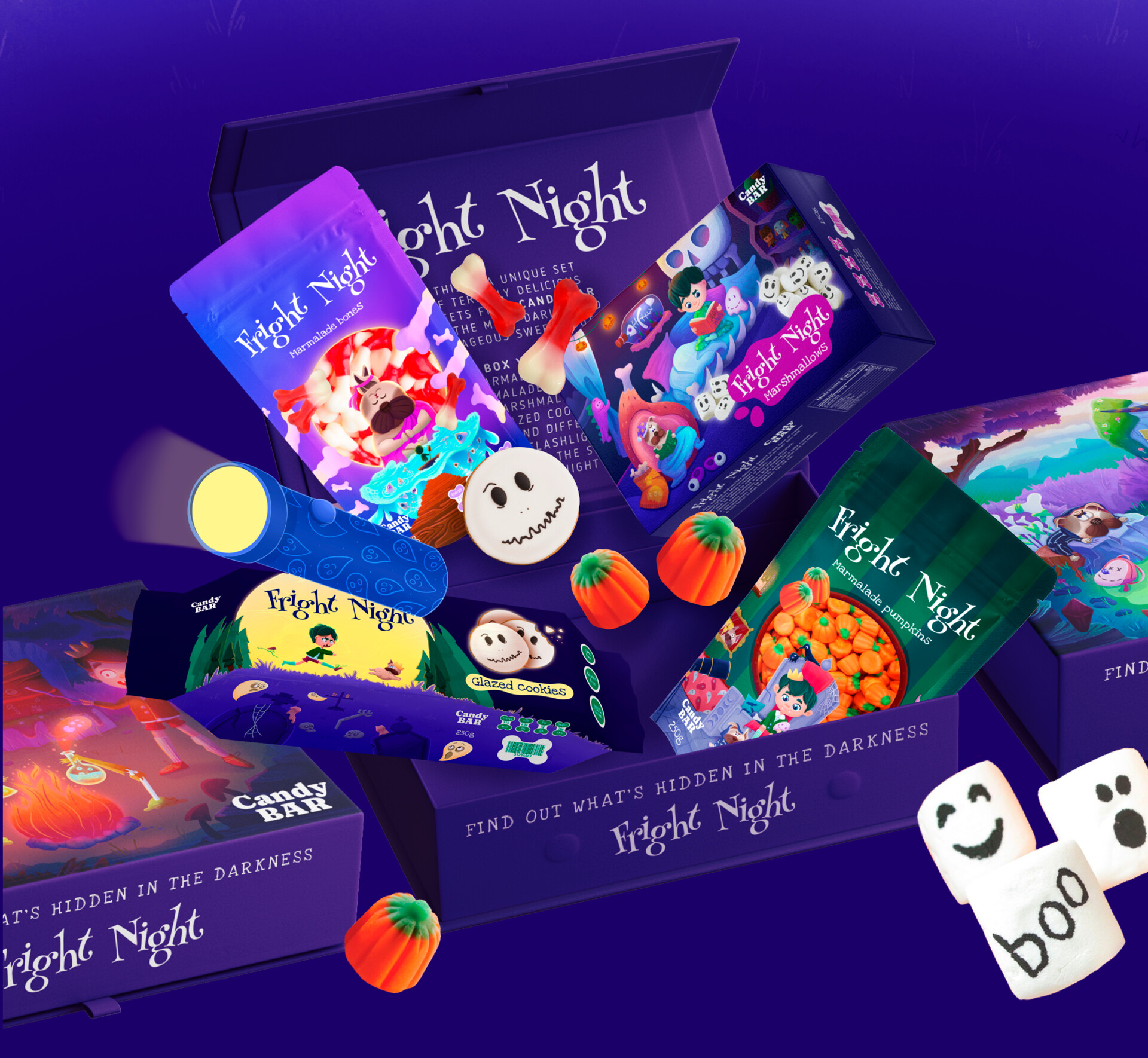 ArtStation - Fright Night. Halloween candy packaging illustration