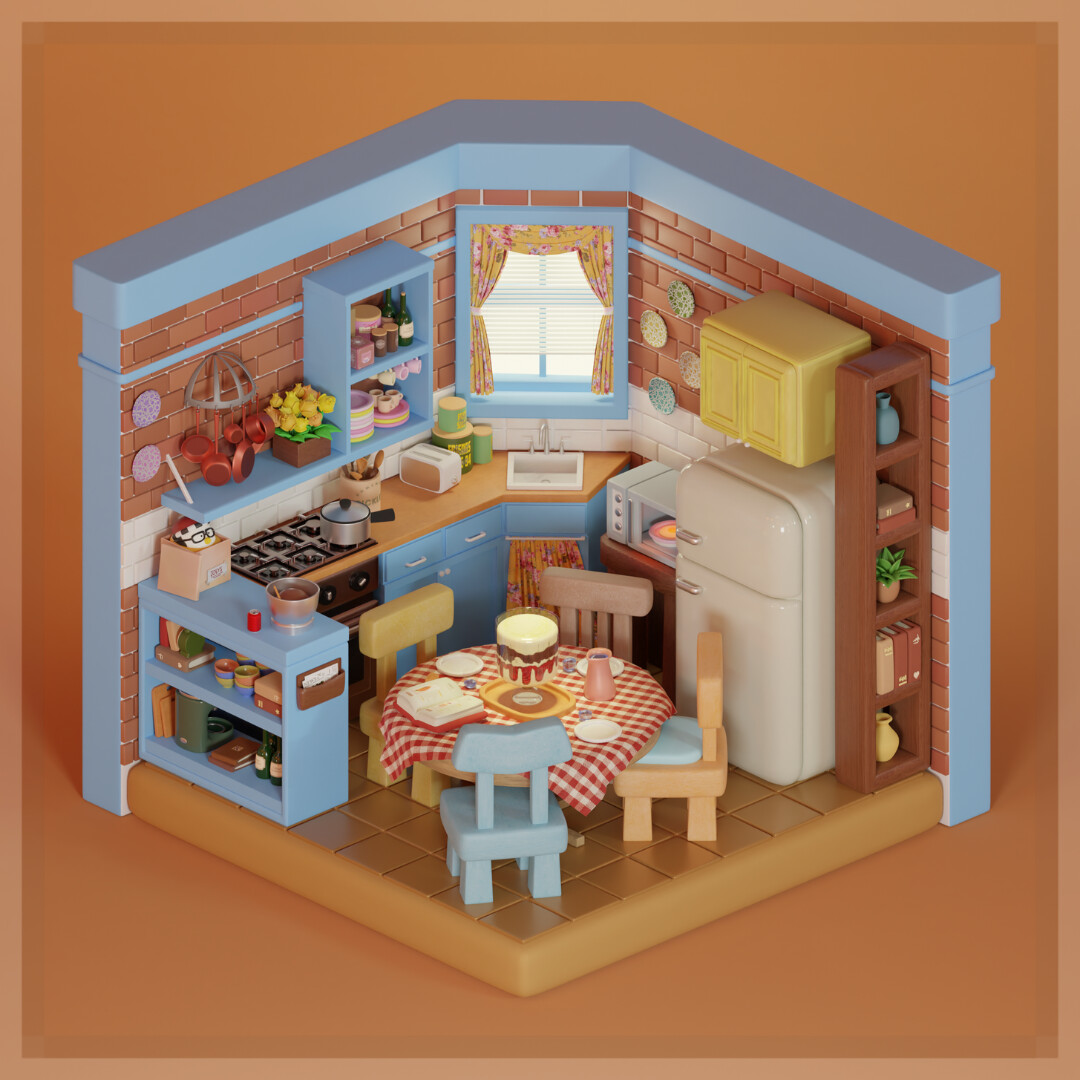 ArtStation - Step Into Monica's Kitchen - FRIENDS Isometric Room 2023