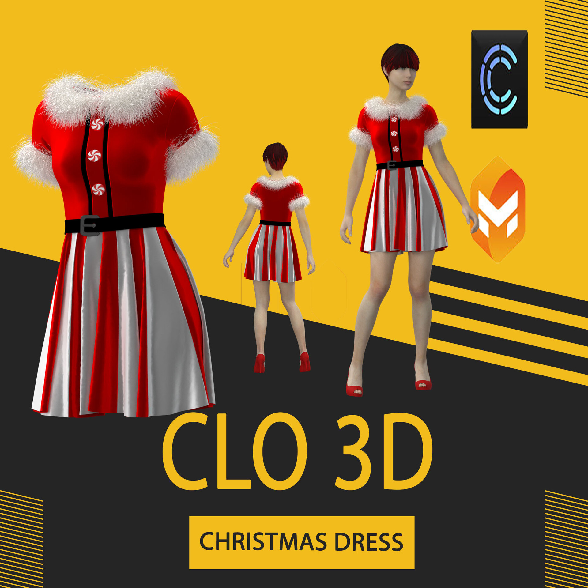 ArtStation - Christmas dress,Marvelous Designer or Clo3D (ZPRJ)