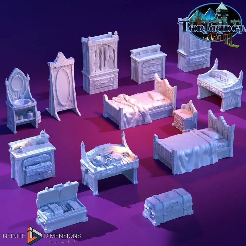 Fantasy Furniture Set - 3D Printable Minis for Tabletop Games