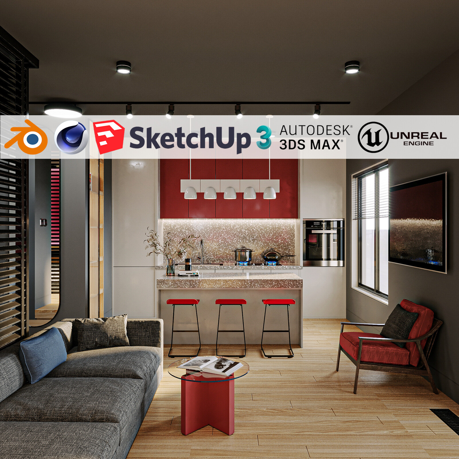 A Apartment (Unreal Engine - Blender - Cinema4D - Sketchup- 3DsMax - FBX - OBJ)