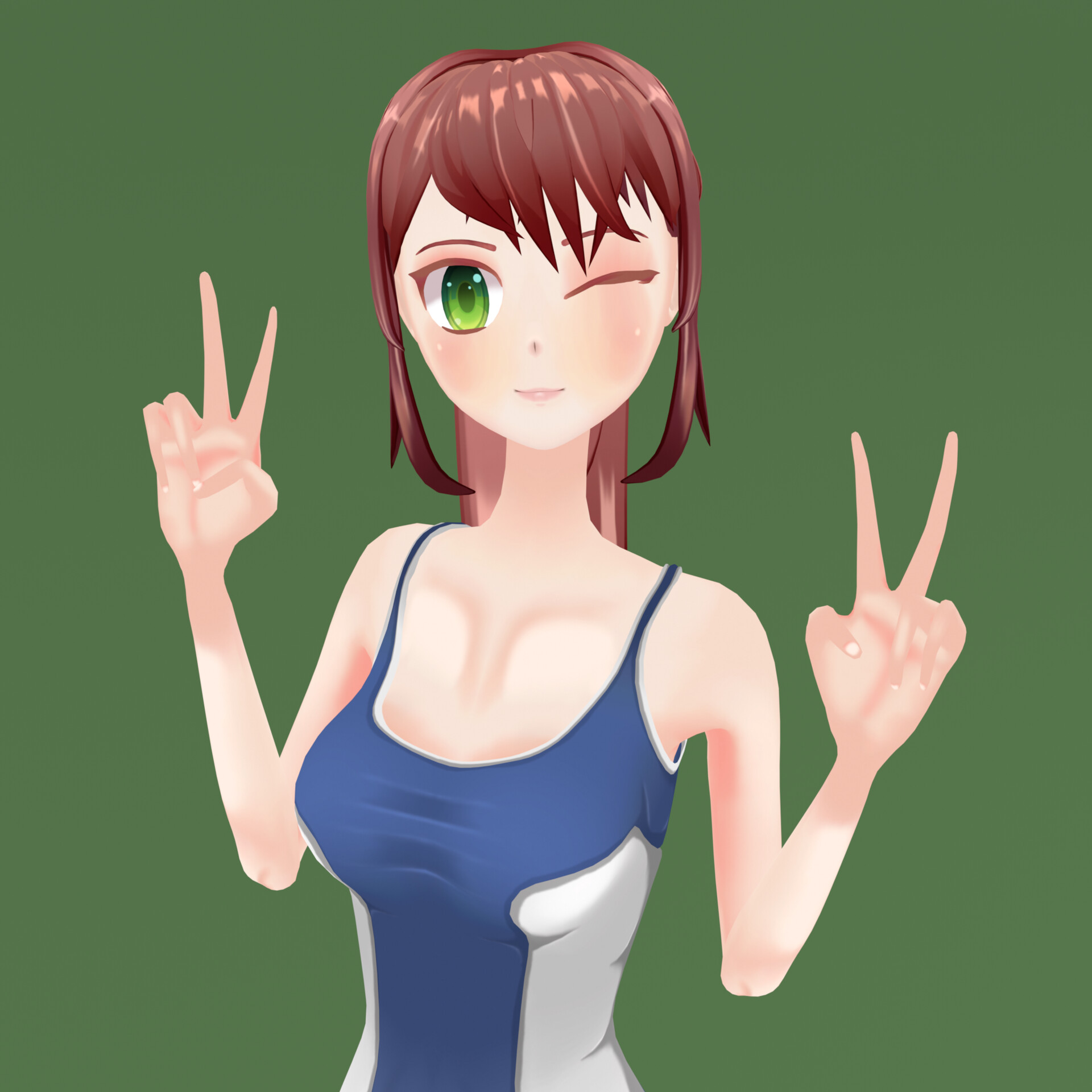 ArtStation Anime girl in one piece swimsuit