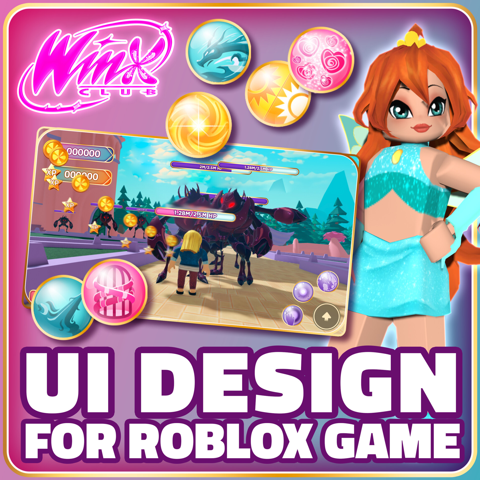 ArtStation - UI Design for Winx Club Roblox Game