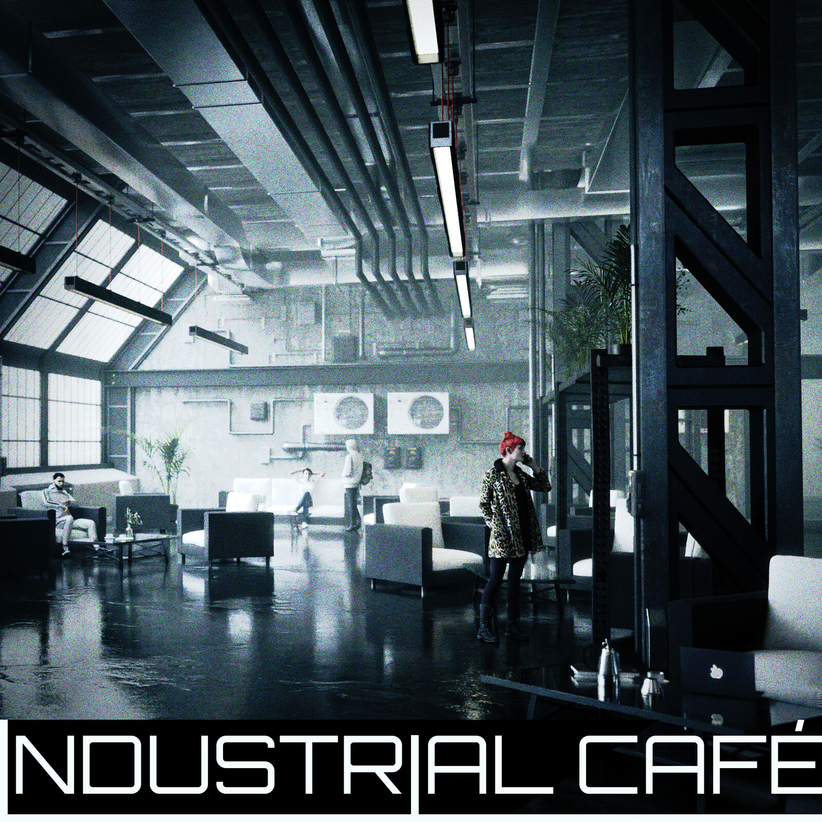Industrial Café Lounge Interior Design/Visualization Concept.