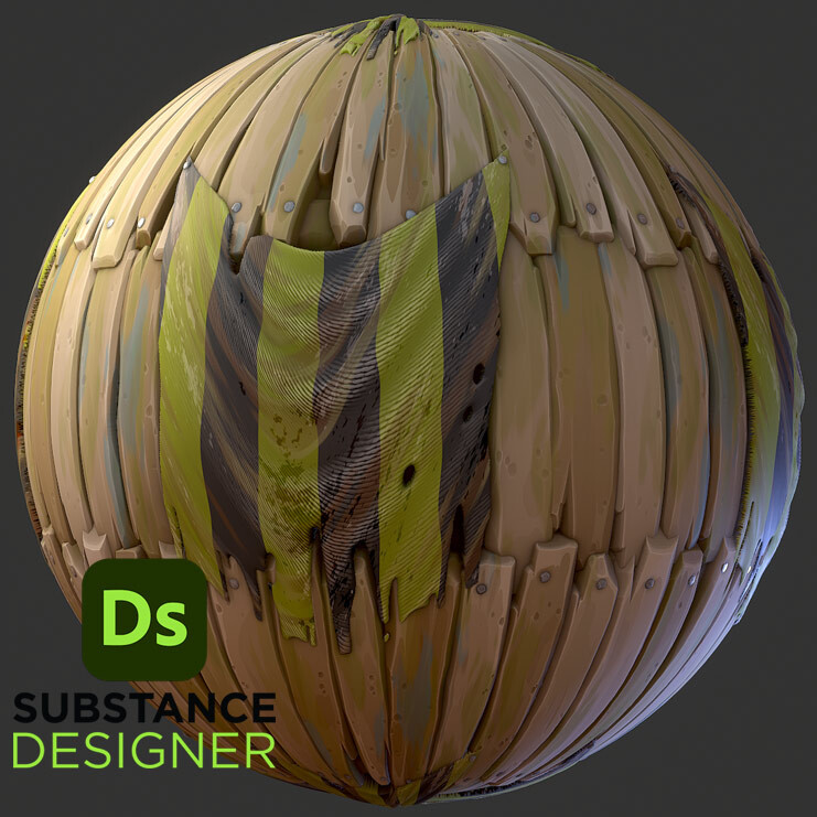 ArtStation - Stylized Wooden Wall with Drape - Substance 3D Designer