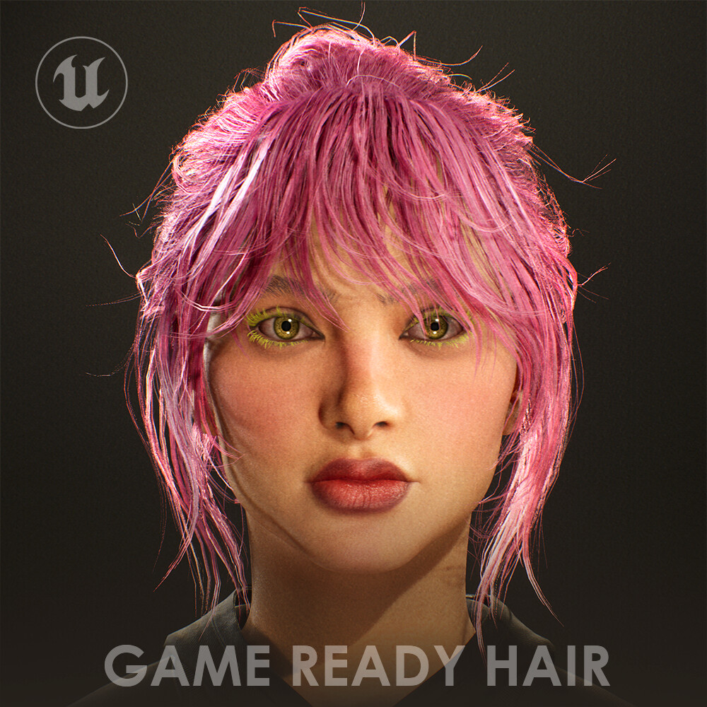 ArtStation - Game-Ready Hair Cards (Female messy bun hairstyle)