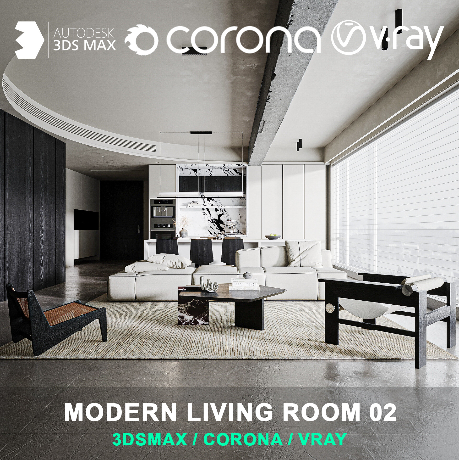 Modern living room 02 for 3DsMax 