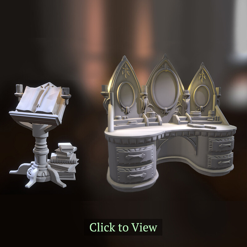 Fantasy Vanity and Podium - 3D Printable Minis for Tabletop Games