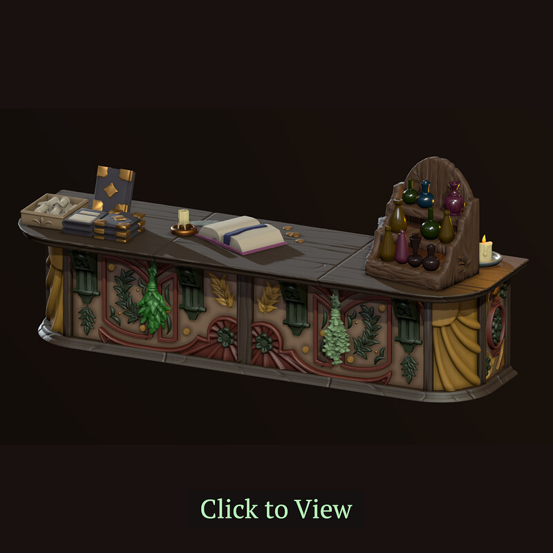 Herbalist Shop Sales Counter - 3D Printable Mini for Tabletop Games