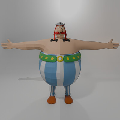 Obélix - Texture + Modélisation Low Poly et High Poly avec contour Grease Pencil