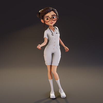 Blender Rigged Stylized Girl - Aurora with Nurse Costume