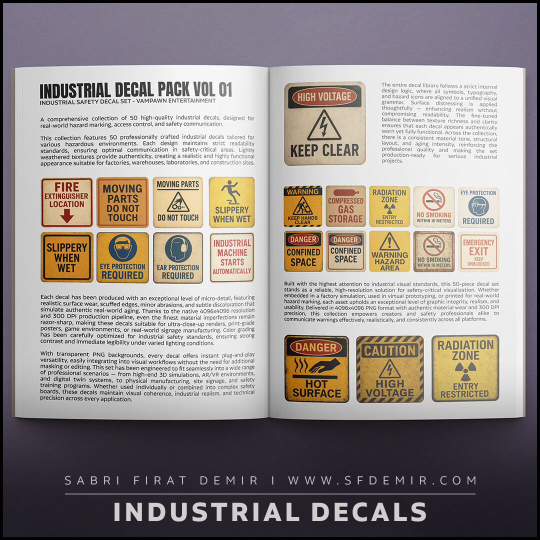 Industrial Decal Pack Vol 01 – High-Resolution Decals for Realistic Surface Detailing