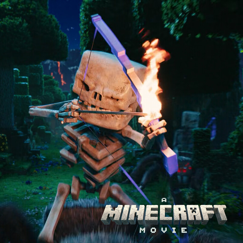 A Minecraft Movie - Spiders, Skeletons, and Piglins. 