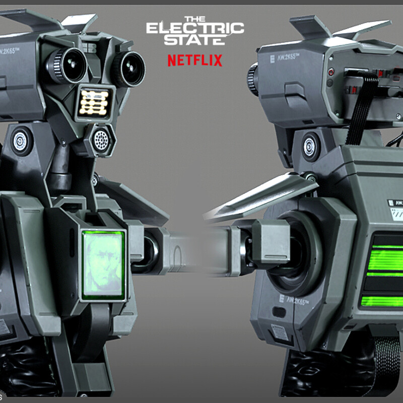 The Electric State (2025) – 3D robot concepts (pre-production)