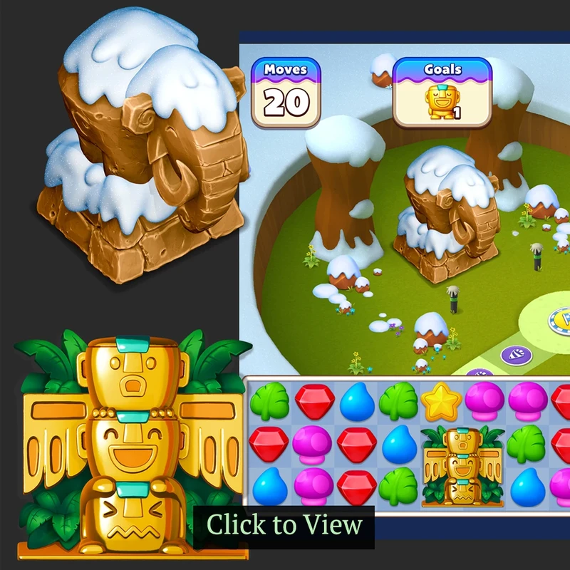 Golden Totem and Mammoth Statue - Mobile Game Prerendered Assets