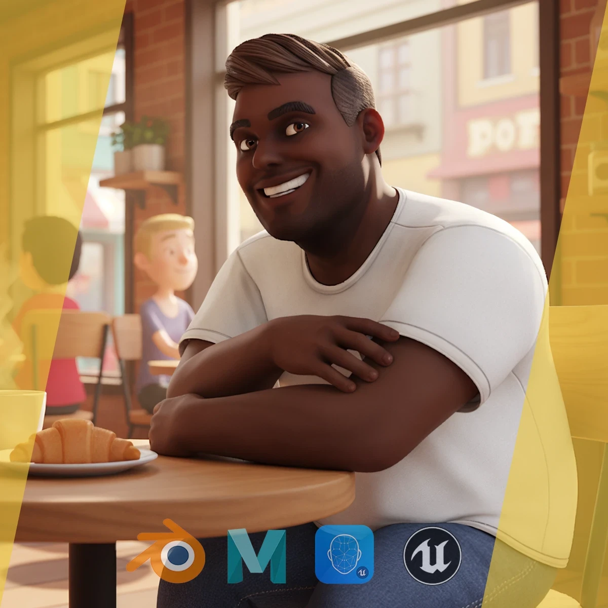 Simple Basic black Man cartoon 3D character artist Low-poly 3D model