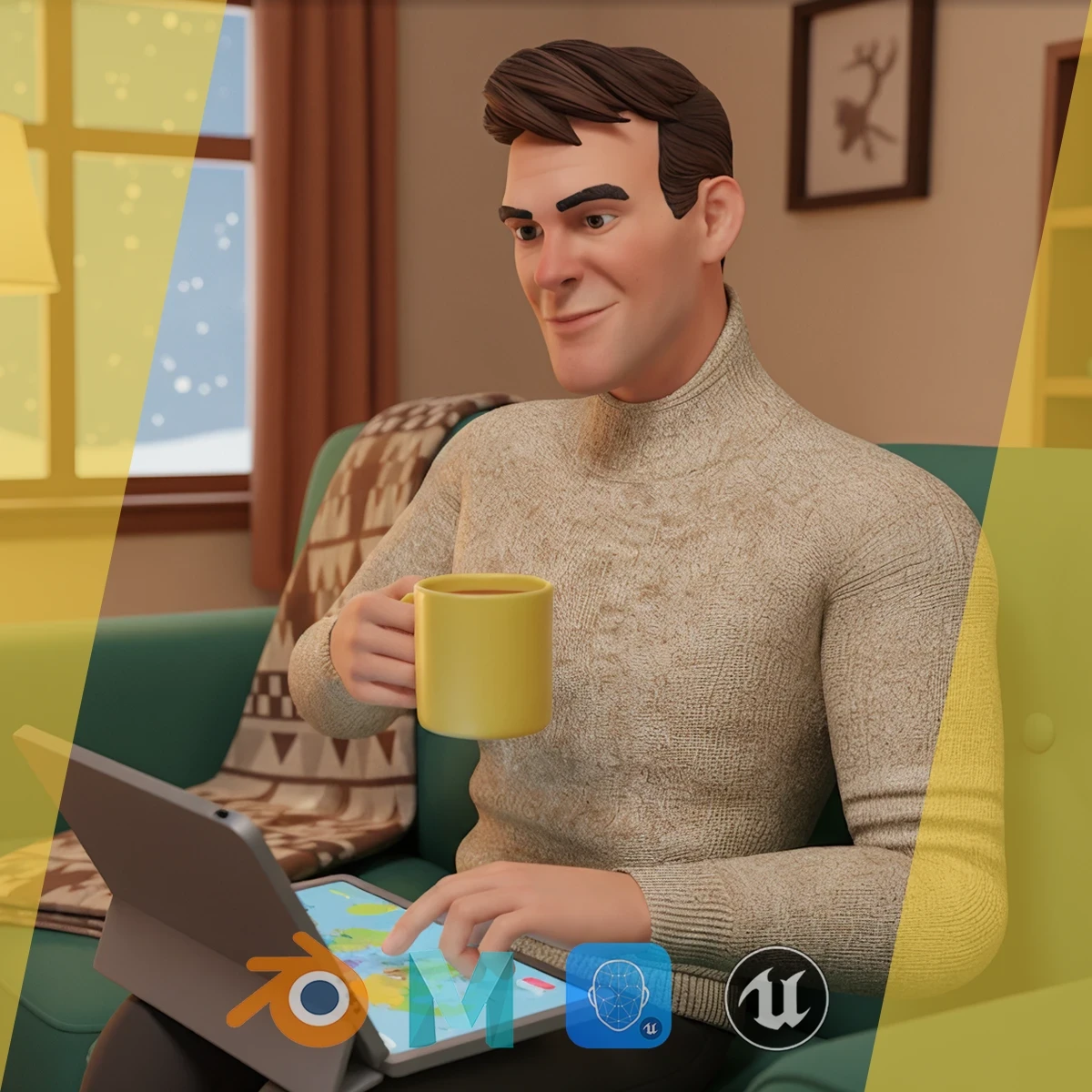 Stylized Confident Male in Sweater stylized anatomy Low-poly 3D model