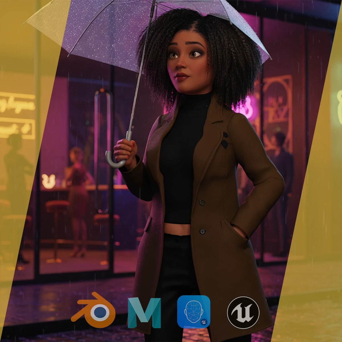 Afro Elegance - Cartoon Black African Woman Rigged 3D Model
