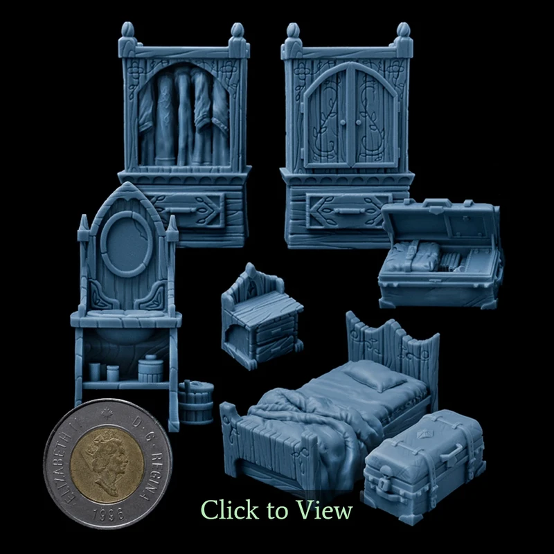 Fantasy Furniture Set - 3D Printable Minis for Tabletop Games