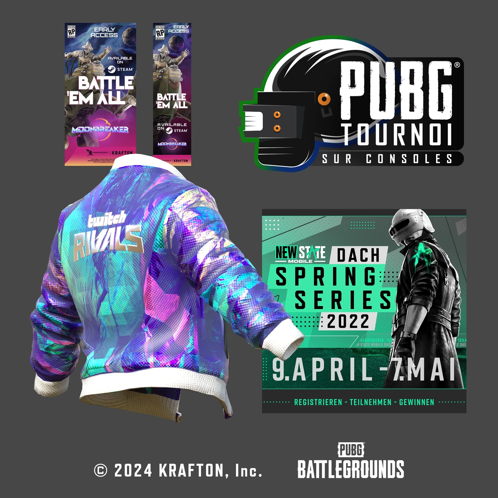 PUBG: Battlegrounds / New State Mobile / Moonbreaker - Layouts, Illustrations, Logos, In-game skins