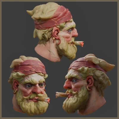 Stylized 3D sketch of a head  from imagination