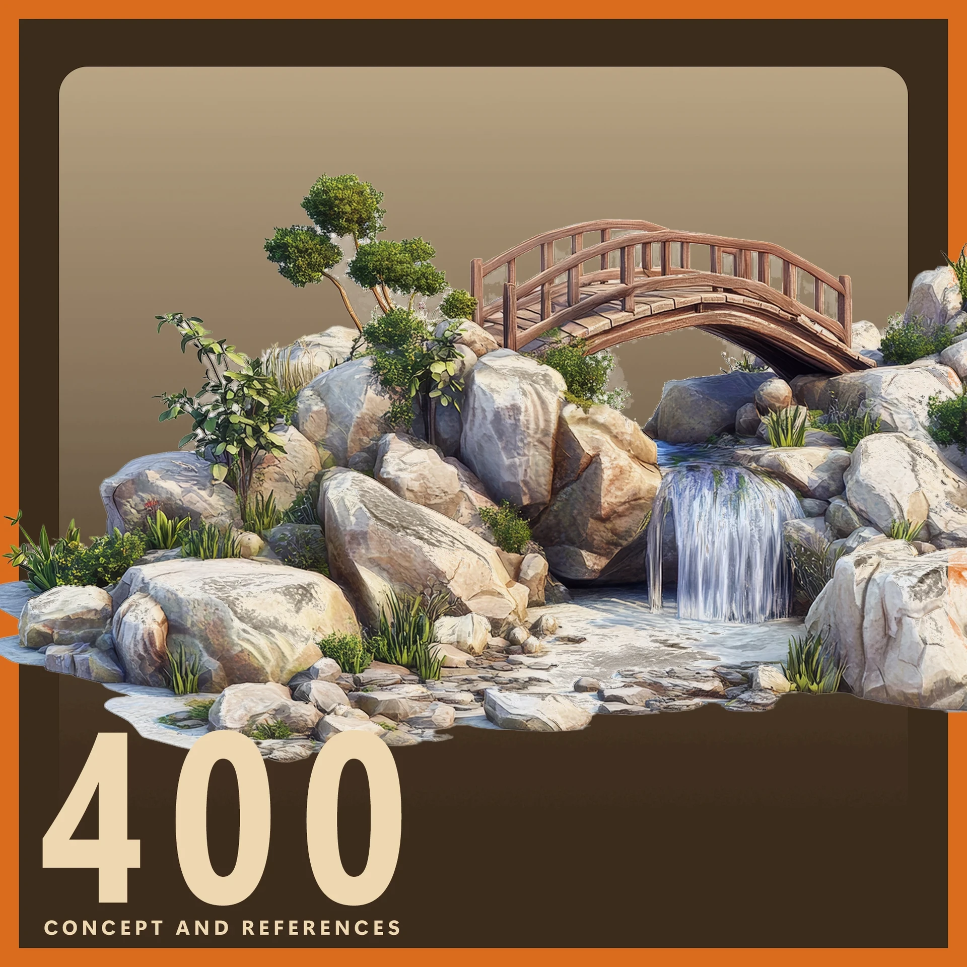 ArtStation - 400 Rocky Waterfall and Bridge Concept and Reference