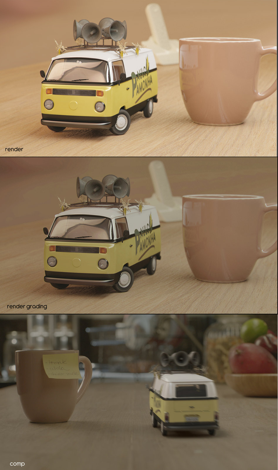 Shading Progress, The first 2 are full Cg, the last one just the Kombi is CG.