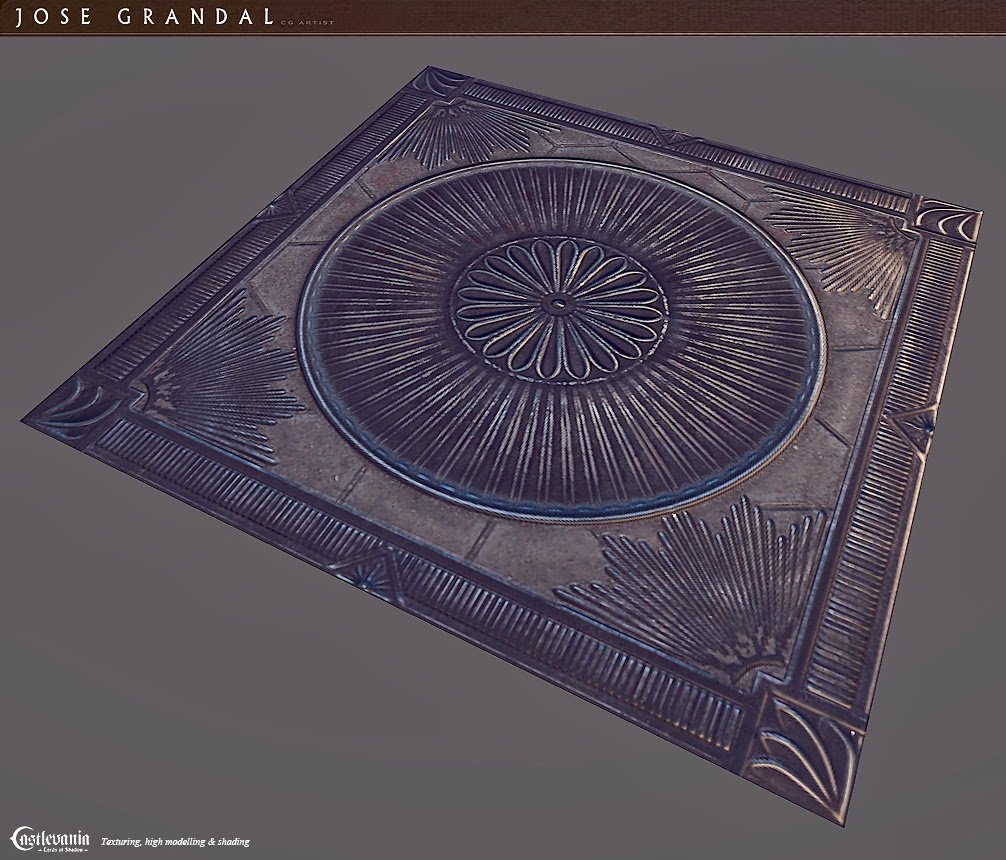 The process of texturing here: http://jgrandal.blogspot.com.es/2014/02/castlevania-lords-of-shadow-2-room-floor.html